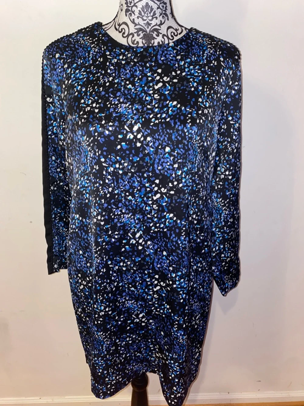 NWT! Banana Republic Black, Blue and White Speckled Long Sleeve Dress Size 10P